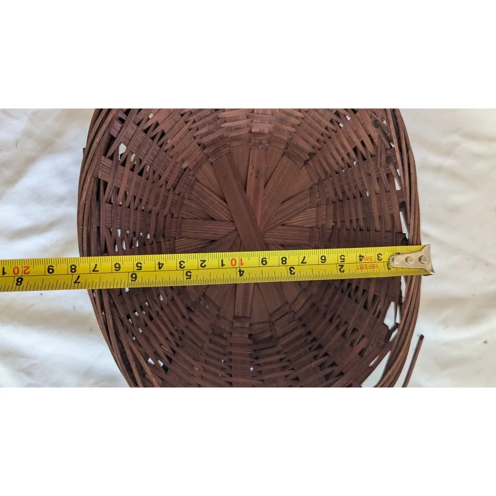 Set of 2 Vintage Dark Brown Woven Bamboo Oval Storage Baskets 8 Inch